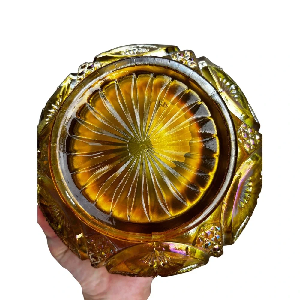 Vintage Fenton Rose Bowl Marigold Orange Tree Carnival Glass Candle Holder